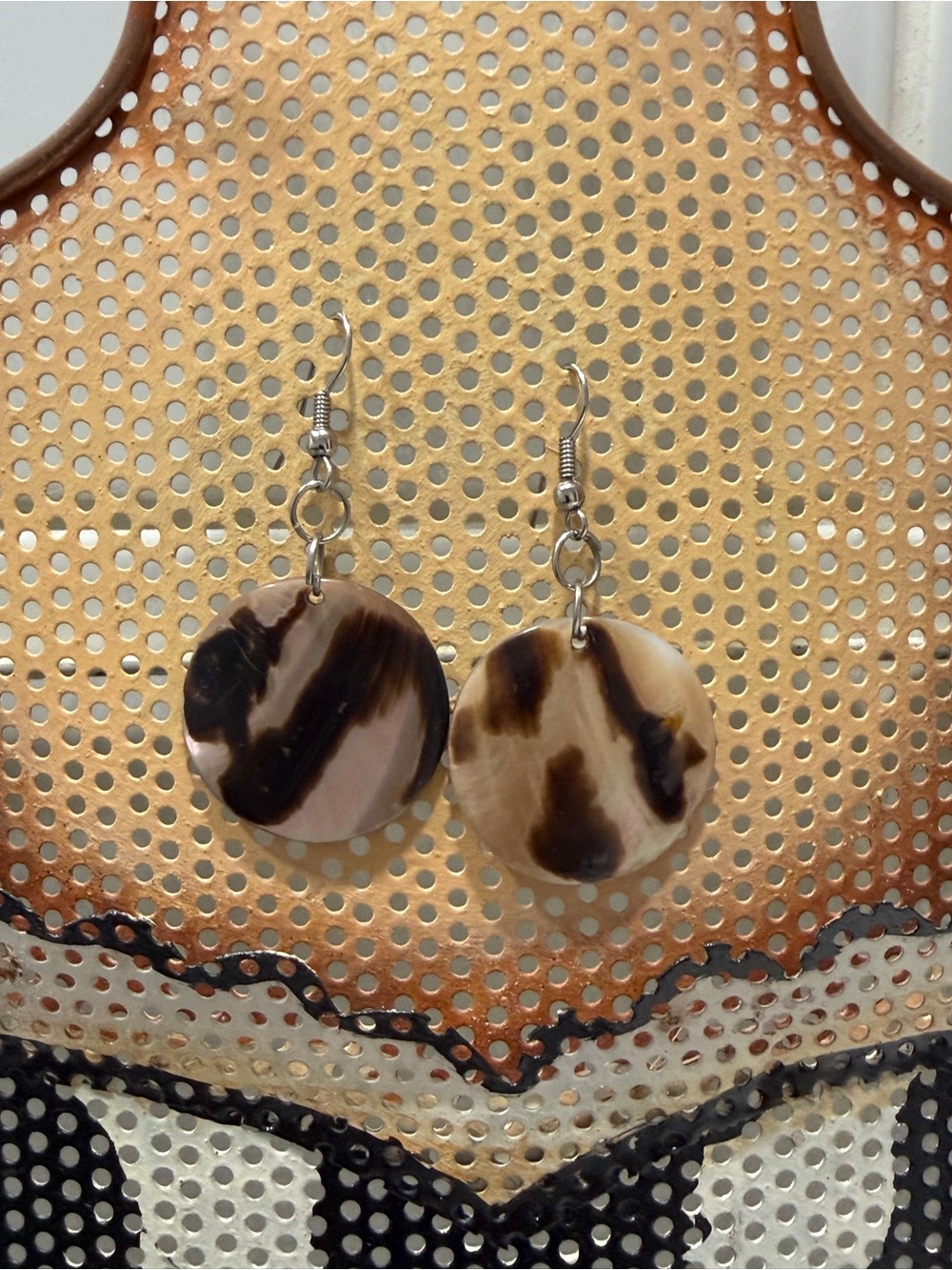 Handmade Tortoiseshell Round Drop Earrings - Brown